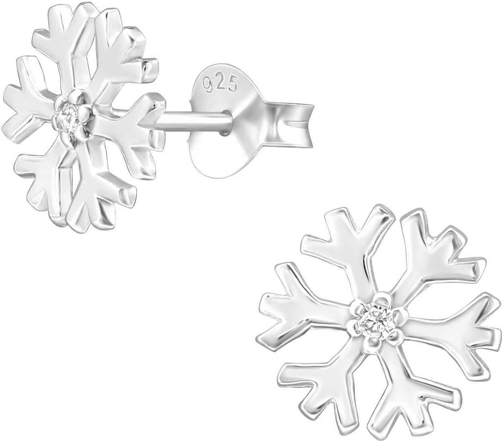 Ohrringe Ohrstecker 925 Sterling Silber Schneeflocke mit Zirkonia