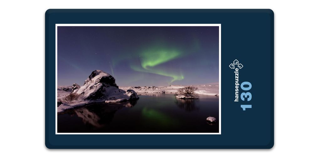 hansepuzzle 17020 - Polarlichter Puzzle, 130 Teile, Reisen, 28,7 x 20,0cm mit hochwertiger Aufbewahrung, Kartonbox und wiederverschließbarem Beutel