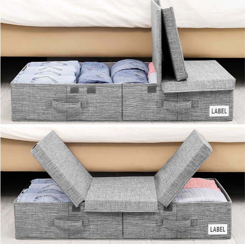 Unterbett-Aufbewahrungsbehälter, 2 Stück – 85,9 X 45 X 13 Cm, Faltbar, Mit Transparentem Deckel, Aus Leinenstoff