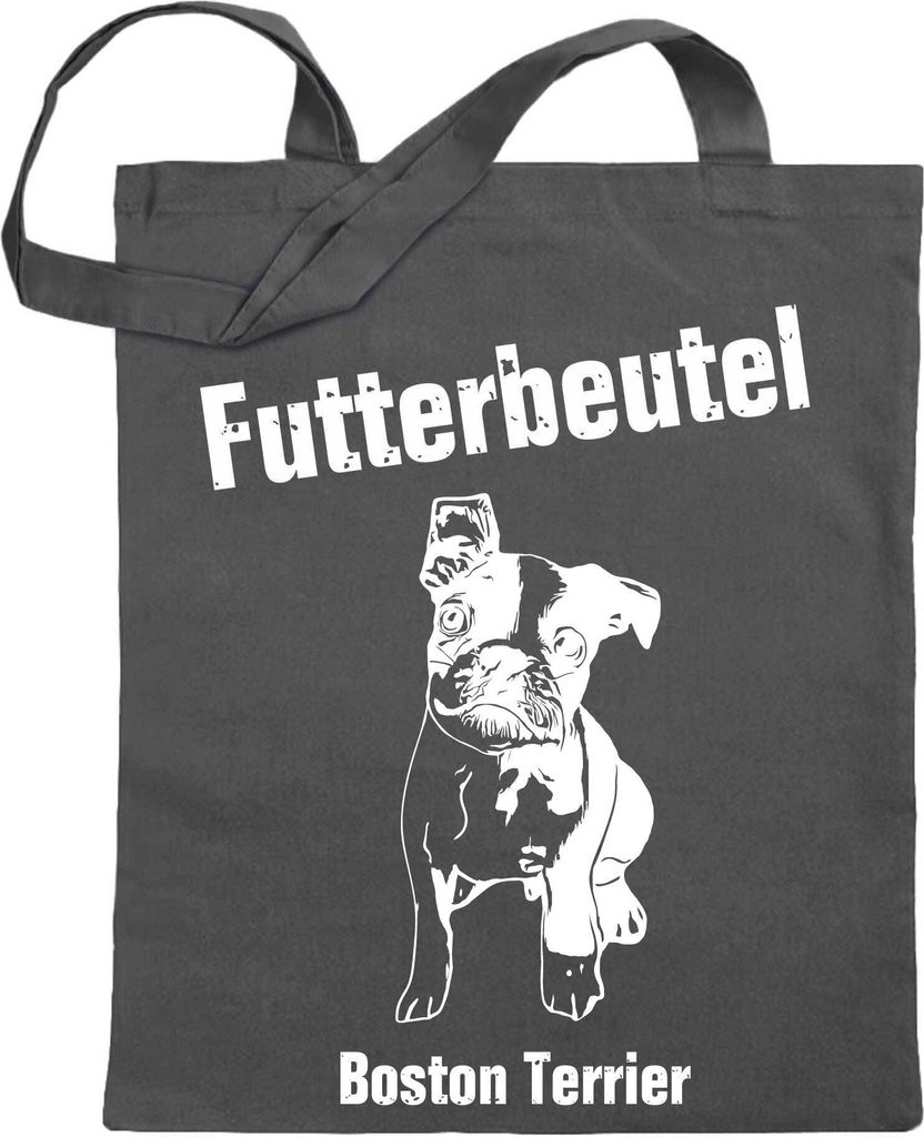 Kiwistar Futterbeutel - Boston Terrier - Einkaufsbeutel mit Motiv Hund - Jutebeutel bedruckt - Tragetasche Stoffbeutel Umhängetasche Langer Henkel...