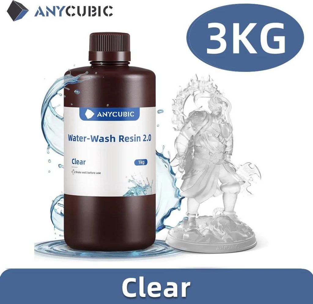 Wasserwaschbares Resin 2.0 - LCD 3D-Druckerharz - Hohe Präzision - Niedriger Geruch - Niedrige Viskosität - Standard-Photopolymer - 3 kg - Transp...