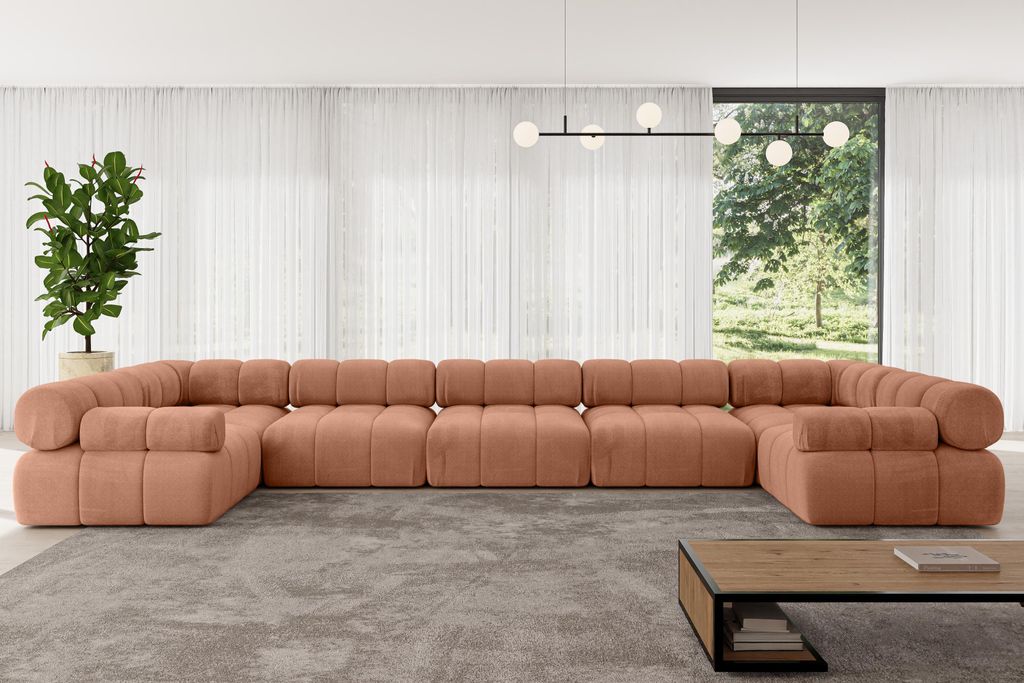 ALTDECOR Modulares Sofa Ecksofa in U-Form - Birno-U3 - 475x190x70 cm Apricot Corner modular Sofa Eckcouch Couch Wohnlandschaft Cauchsofa Polstersofa