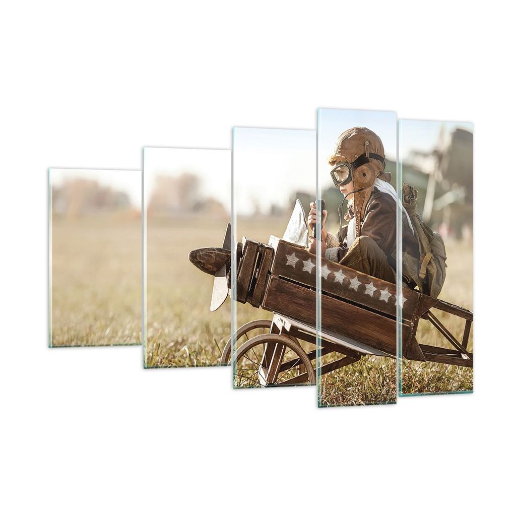 Bilder auf glas - 5 Teile - Kindheit Flugzeug Spielzeug - 150x100cm - Glasbilder - Wandbilder - Bilder - Wanddekoration aus Glas - Glas Bilder - Wa...