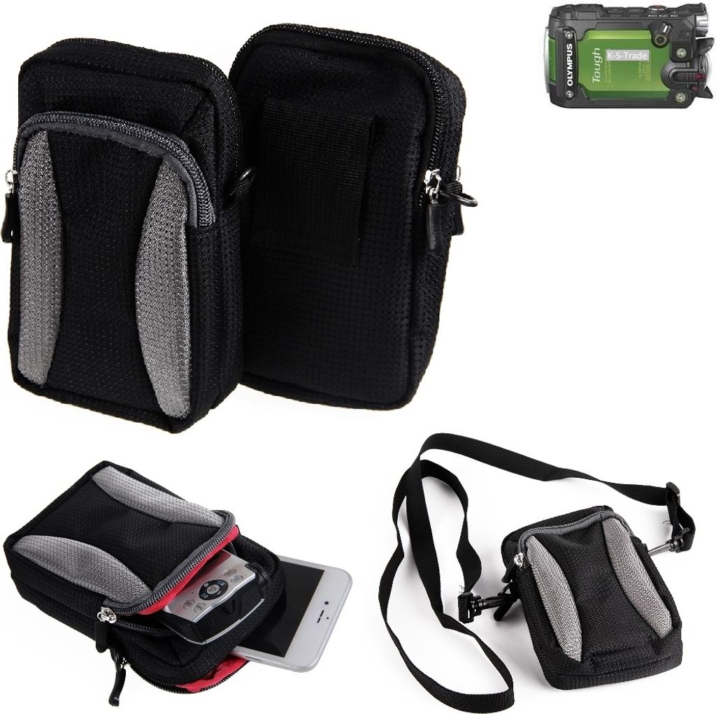 K-S-Trade Fototasche kompatibel mit Olympus TG-Tracker Gürtel-Tasche Holster Umhänge Tasche Kameratasche, schwarz-grau Brust-Beutel Brust-Tasche