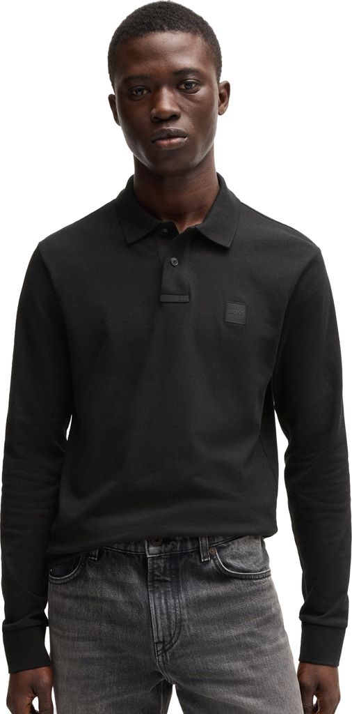BOSS 2-Knopf-Polo Baumwolle Slim Fit Schwarz