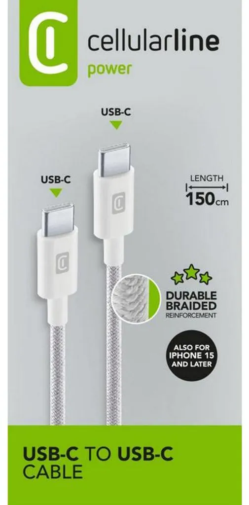 Câble USB Type-C blanc 1,5m tressé ultra résistant - Modèle 60903