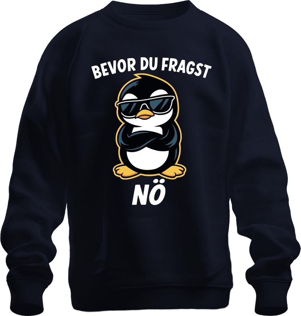Bevor du fragst Nö lustig frech Pinguin Sonnenbrille cool Retro Uni Sweatshirt Pullover, Navy, L