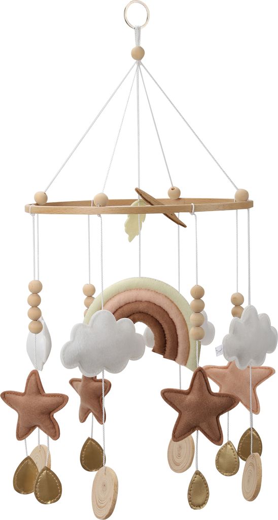 Zayno Mobile "Regenbogen" mit Himmelsmotiven in Naturfarben | Windspiel für Krippe, Babybett, Einschlafhilfe, Babygeschenk Geburt