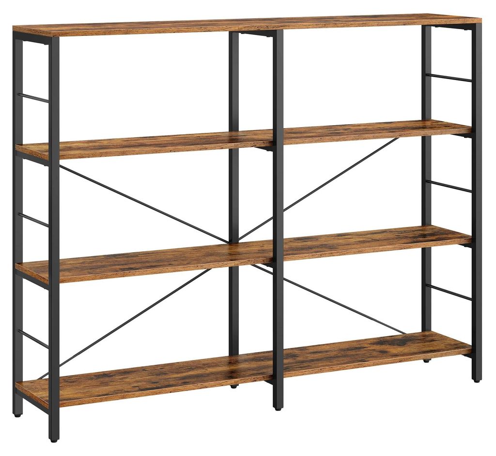 Industrie-Design Bücherregal - Wohnzimmer - 4 Regalböden - 30x120x109,4 cm - Montage - Vintagebraun & Schwarz