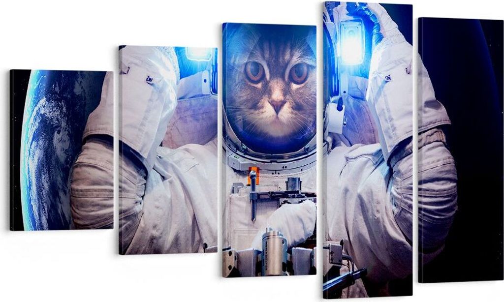 Bild auf Leinwand - Leinwandbild - Kosmonaut Katze - 100x60cm - Wand Bild - Wanddeko - Wandbilder - Leinwanddruck - Bilder - Kunstdruck - Wanddekor...
