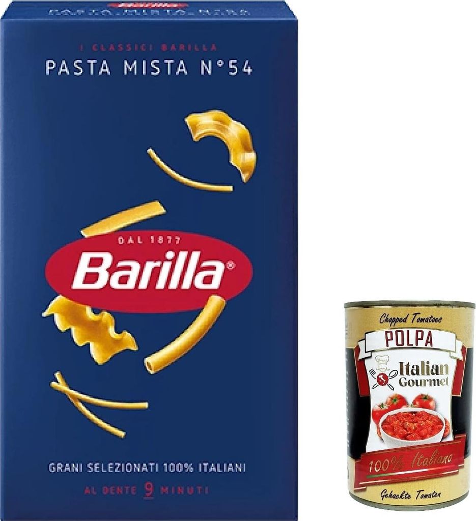 20x Pasta Barilla Pasta mista Nr. 54, 100% italienisch Nudeln 500 g pack + Italian Gourmet polpa 400g