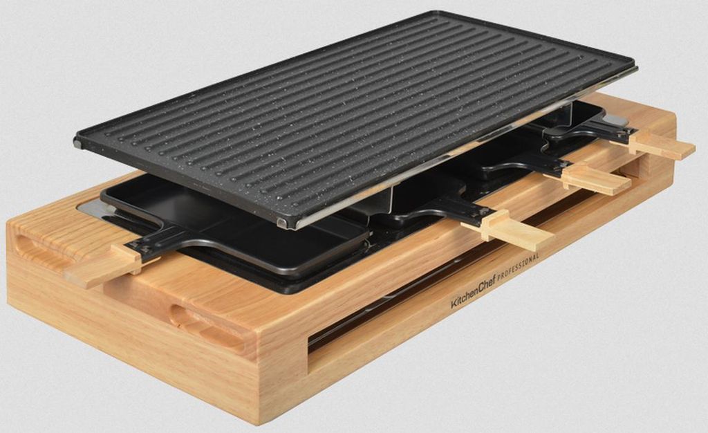 Raclette maschine 8 personen 1500w + grill Kitchen chef KCWOOD8MAXI
