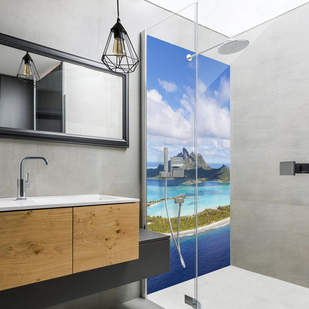 Duschrückwand Strand selbstklebend - 0.61 mm Wandpaneel wasserfest Design blau Maritim Badrückwand fugenlos Premium matt 90x190 cm