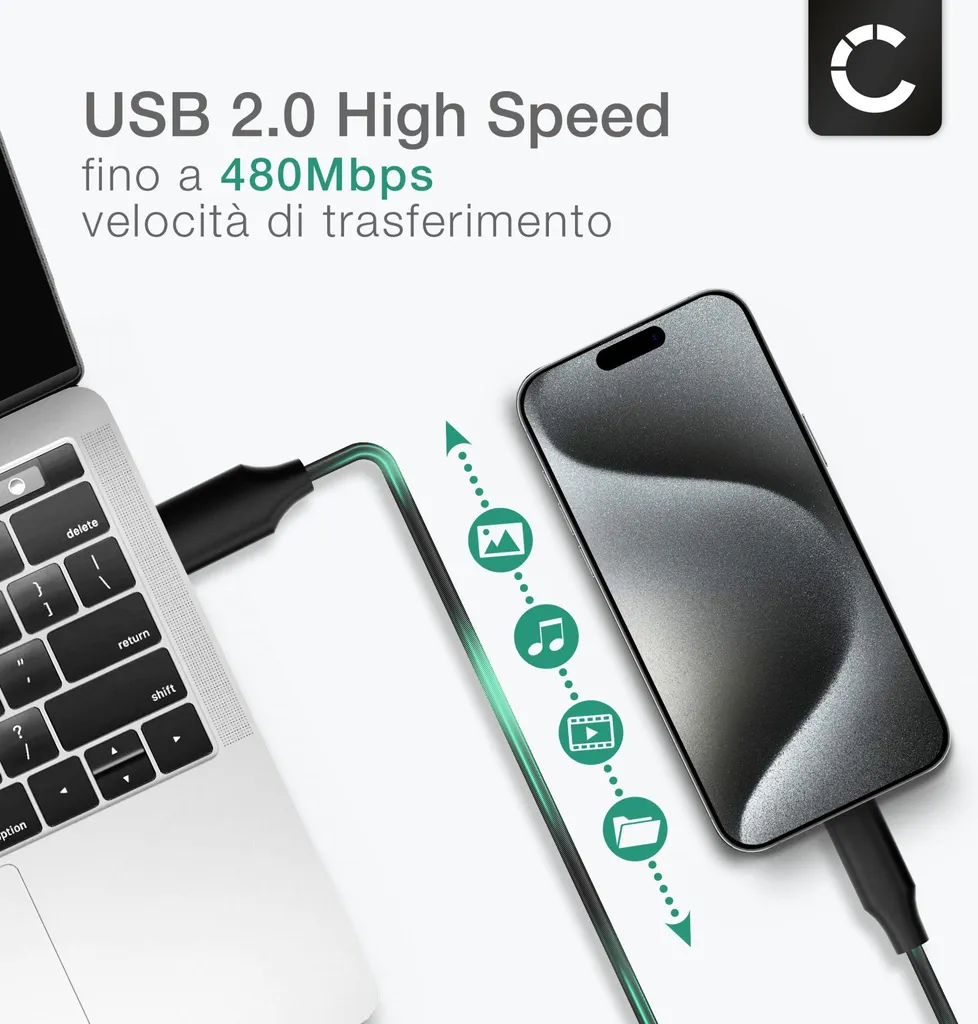 CELLONIC Cavo USB-C A USB-C 2m – Ricarica Rapida 3A E Trasferimento Dati 5 Gbps – Compatibile Con BlackBerry KEYone, KEY2, DTEK60 – PVC Nero