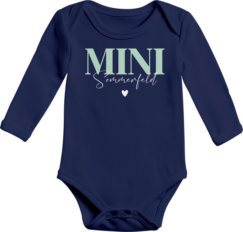 Baby Body Langarm Schriftzug Mini personalisiert mit Familienname Wunschname Geschenk Geburt Taufe Baumwolle SpecialMe