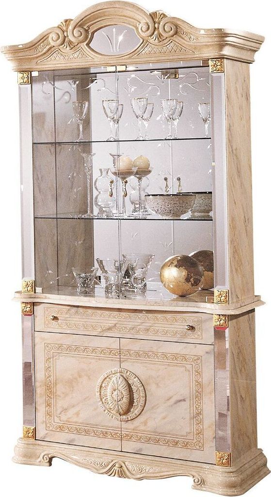 Barock Vitrine Bella 4-Türig in Beige Hochglanz