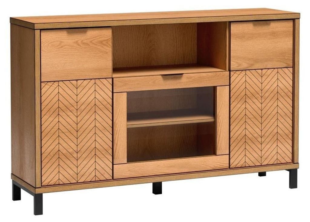 Masseno Kommode CARINI 158 cm Sideboard mit Schubladen und 3 Türen für Wohnzimmer Schlafzimmer Modern 158x40,6x90 cm Eichefarben