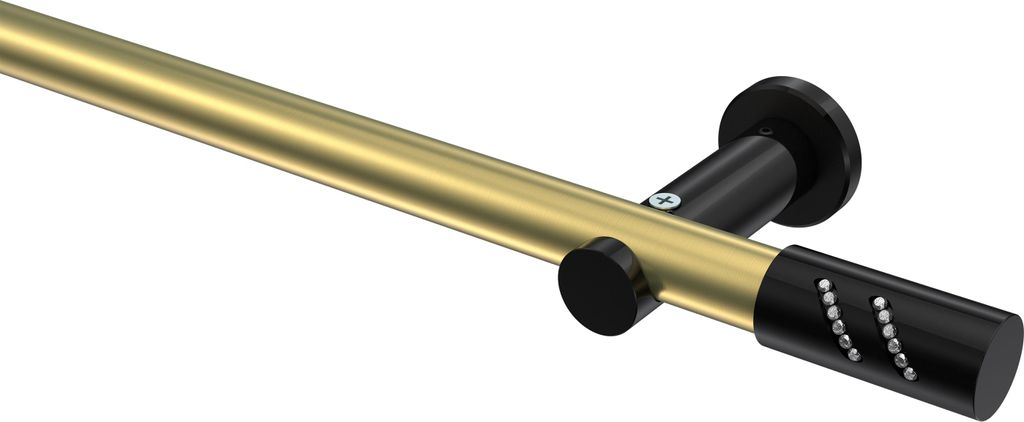 Interdeco Gardinenstange / Vorhangstange Messing-Optik / Schwarz, Typ Platon Zoena (Glitzerzylinder) ohne Ringe, 20 mm Ø 1-läufig, 420 cm