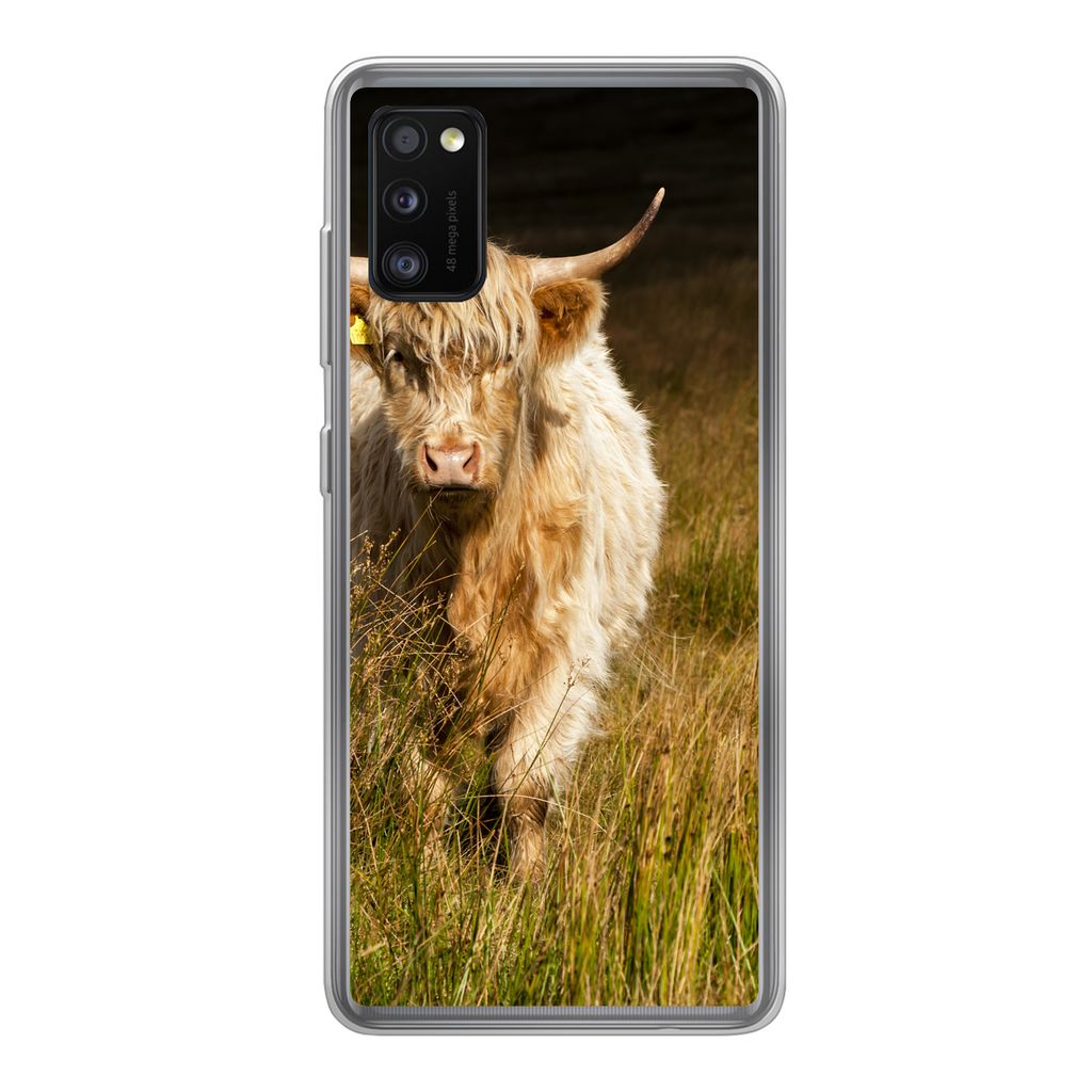 MuchoWow Handyhülle Schutzhülle Hülle für Samsung Galaxy A41 Schottische Highlander - Licht - Gras - Tiere Silikon Softcase Handy Hülle - Mo...