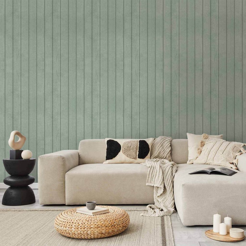 Vlies Tapete - Delicate Wood - Vertical stripes in a pastel green shade. 50x1000 cm Muster f-A-10203-j-a