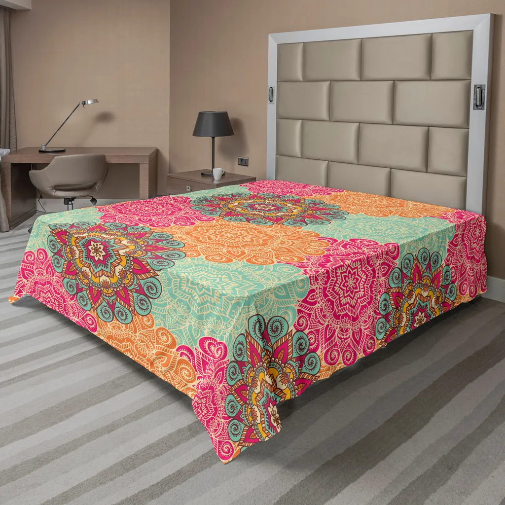 Lenzuolo Boho Chic ABAKUHAUS Mandala 260x228 fucsia arancione