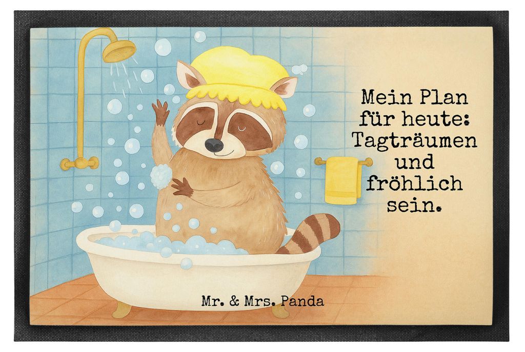 Mr. & Mrs. Panda Sauberlaufmatte Waschbär Design 40 x 60 cm - Weiß - Geschenk, Seifenblasen, Schmutzfangmatte, Plan, Schmutzmatte, Abtreter, fuß...