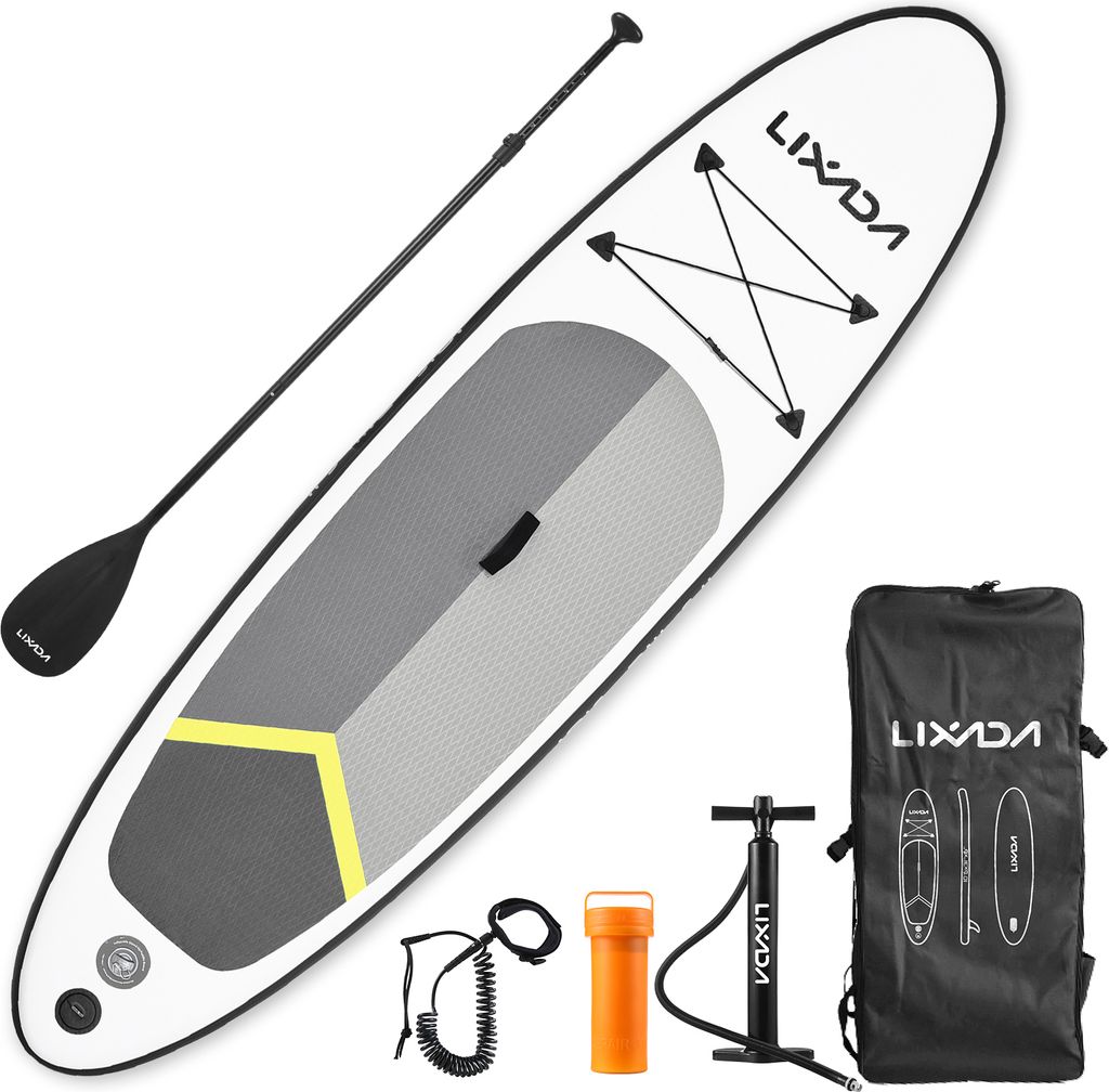 LIXADA Stand-Up-Paddle-Board, SUP-Paddle-Board-Set, aufblasbares Surfbrett + Paddle-Board, 320 x 81 x 15 cm, 150 kg (330 lbs) Tragfähigkeit, Schwarz