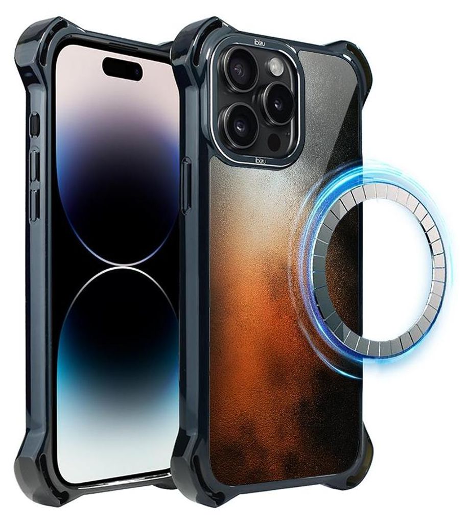 Schutzhülle für das iPhone 14 Pro, MagSafe-kompatibel, verstärkte Ecken, schwarz, Feuer und Rauch