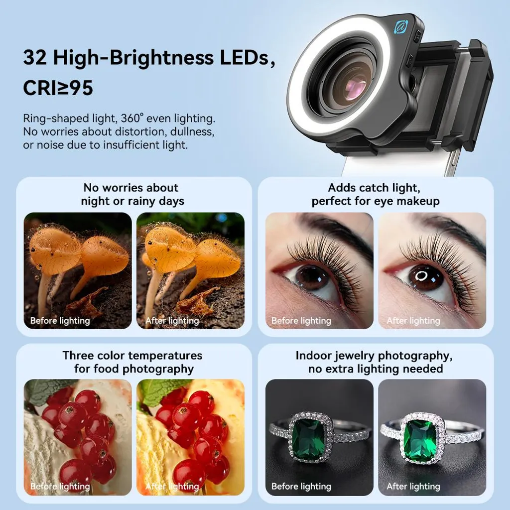 Objectif Macro Smartphone Zoom 10-20X avec Lumière LED Annulaire Clip - 3