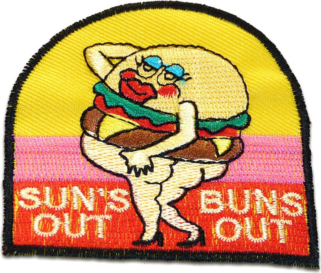Suns Out Buns Out Burger Sommer - Aufnäher, Bügelbild, Aufbügler, Applikationen, Patches, Flicken, Zum Aufbügeln, Größe: 6,8 x 7 cm