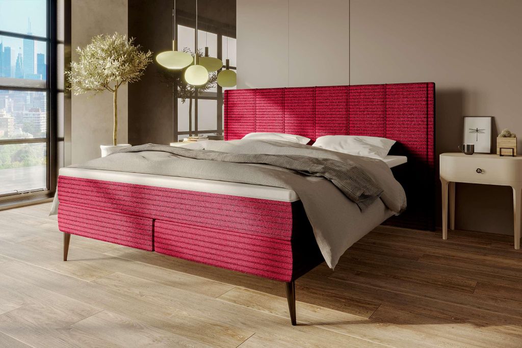 99rooms Maven Boxspringbett Cordstoff AMBIENCE Rot 160x200 cm