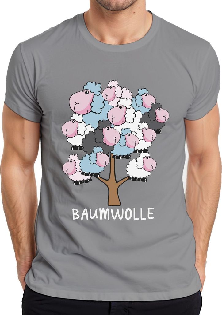 Baumwolle Schafbaum Cartoon Baumwollbaum Schafe Bauernhof Humor Herren T-Shirt, Grau, XL