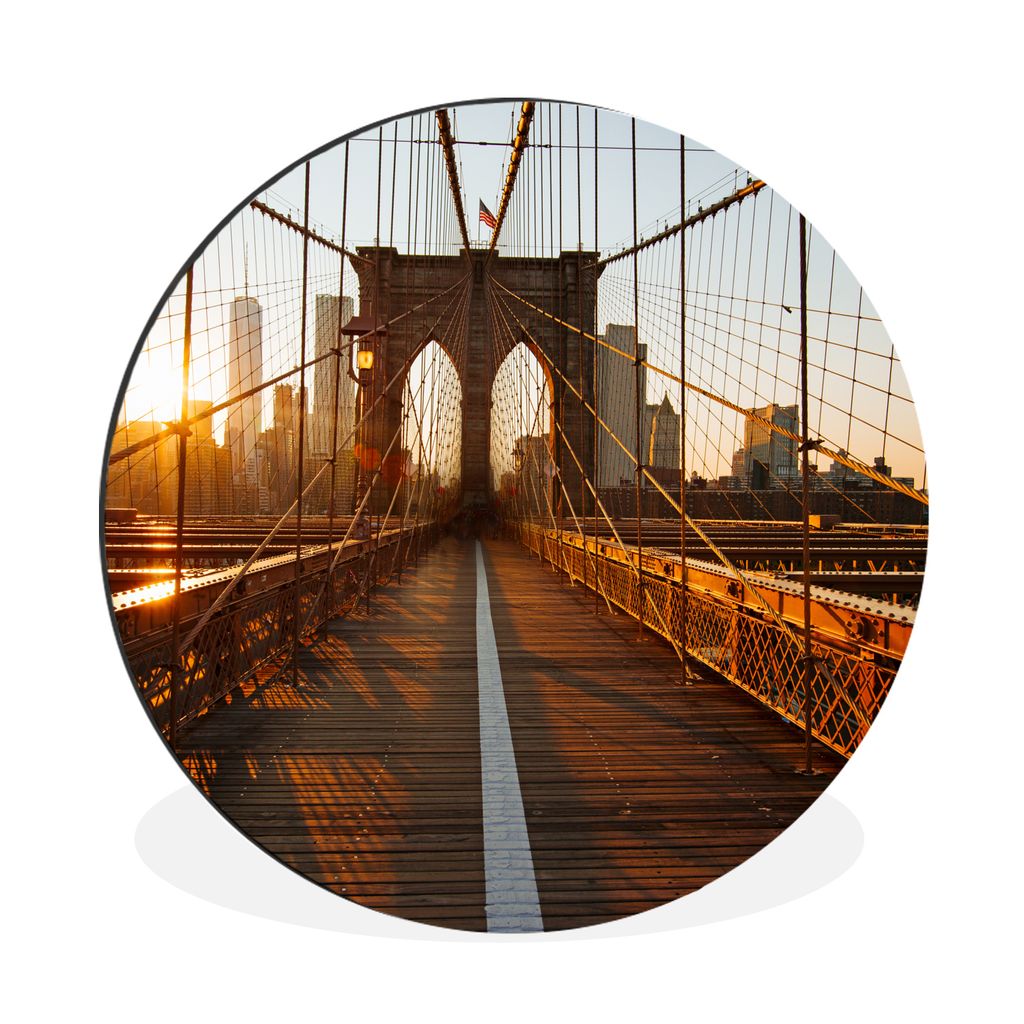 MuchoWow Aluminium Wandkreis Brooklyn Bridge in New York bei Sonnenuntergang Ø 60 cm Wanddeko Modern Wohnzimmer - Wand Kreis - Wandbild - Schlaf...
