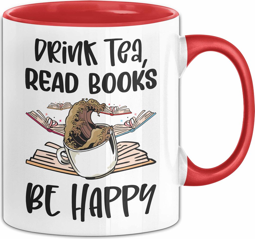 Bücher-Leser Tasse Geschenk Drink Tea Read Books Be Happy Bücher Lesen Becher (Rot)