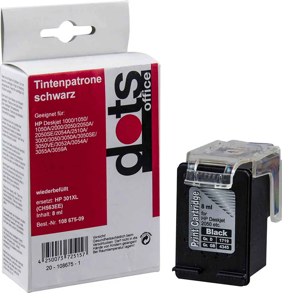 Dots 301XL Noir Cartouche Haute Capacité remplace HP 301XL 1719,4001
