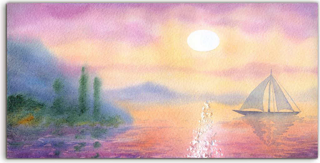 Coloray Canvas 100x50 Wandbild Leinwand Bilder Deko Wohnkultur Malerei See Boot Sonne