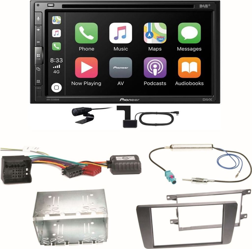 Pioneer AVH-Z5200DAB Android Auto Carplay Einbauset für Skoda Octavia 2 Yeti 5L