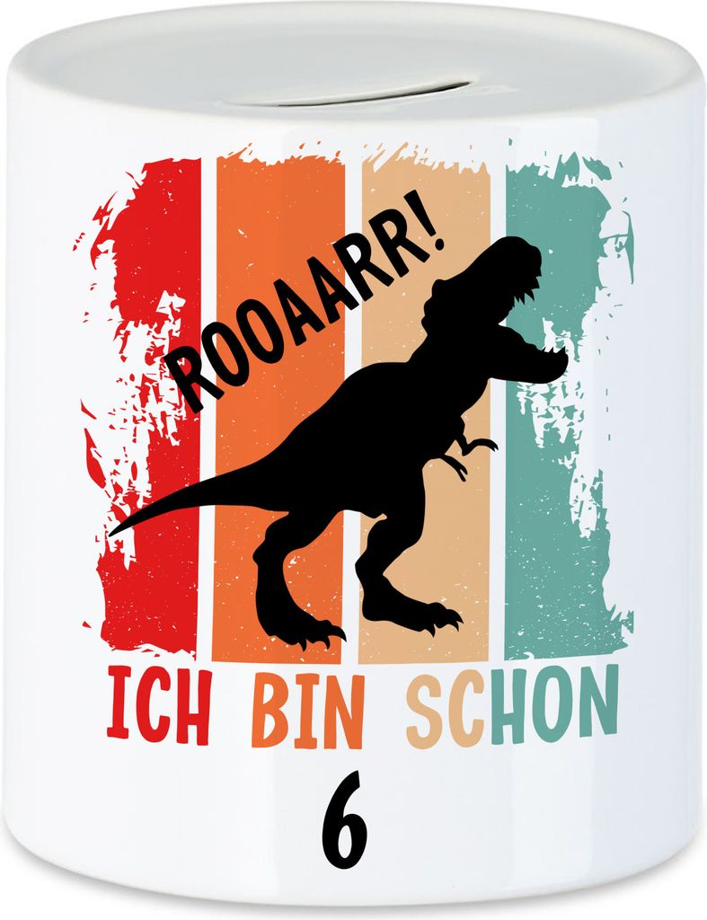 Roooaarr Ich Bin 6 Spardose Dinosaurier Dino T-Rex Geburtstagskind Geschenkidee