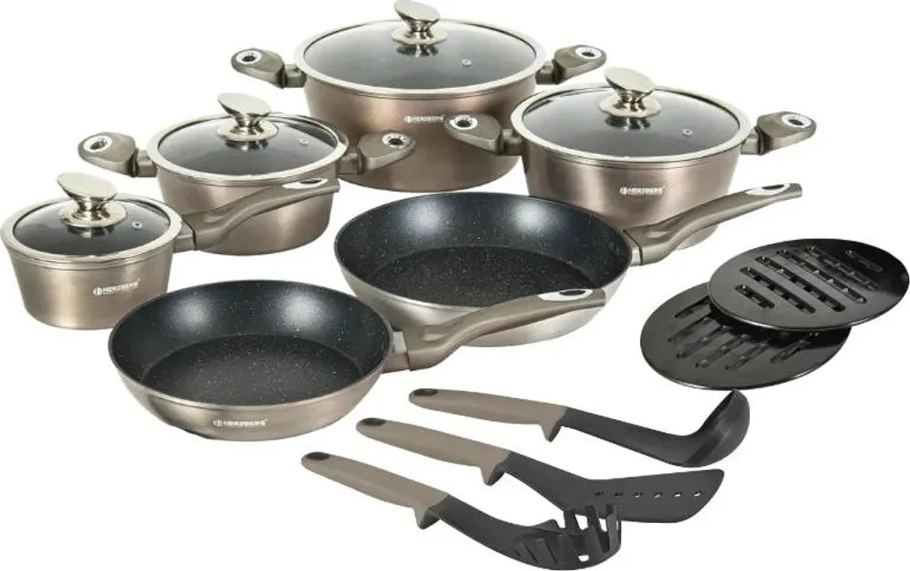 Batteria Cucina 15 Pezzi Pietra Marmo Induzione | Cottura Sana