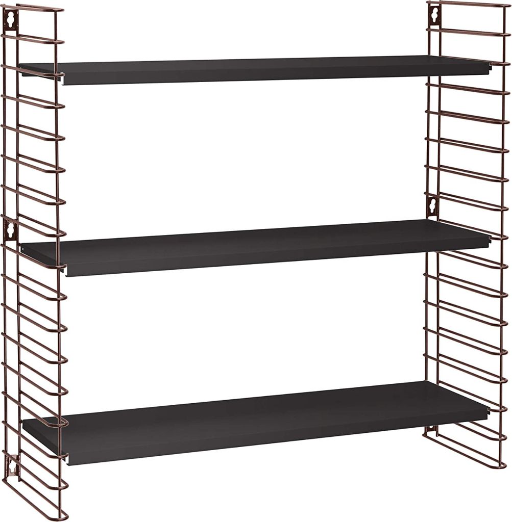 METALTEX 377605335 Bücherregal TOMADO mit 3 schwarzen Böden u. Seitengittern in bronze / Hängeregal / TOMADO-Regalsystem