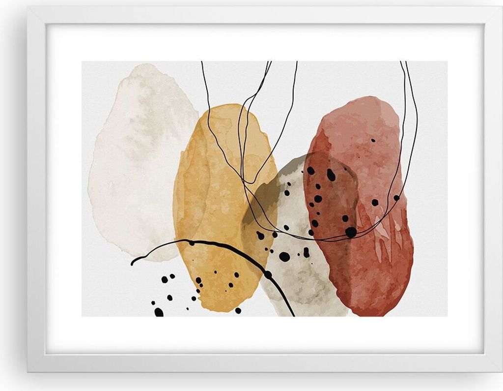 Gerahmtes Poster - Weißer Rahmen - Aquarell Abstraktion Formen - 40x30 cm - Wand Bild - Wanddeko - Wandbilder - Kunstposter - Wandposter - Bilderr...