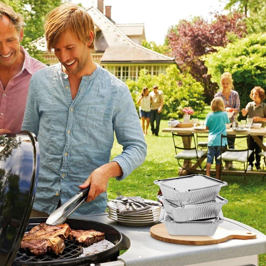 125 Stück Aluminium-Grillschalen mit Deckel - Einweg-Aluminium-Grillschalen - 230 ml Fettauffangschale - Gasgrill - Aluminium-Schalen zum Braten u...
