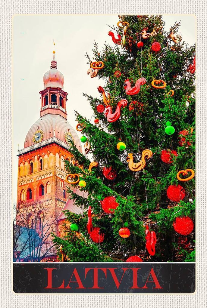 vianmo Holzschild 18x12 cm Lettland Europa Weihnachten Winter