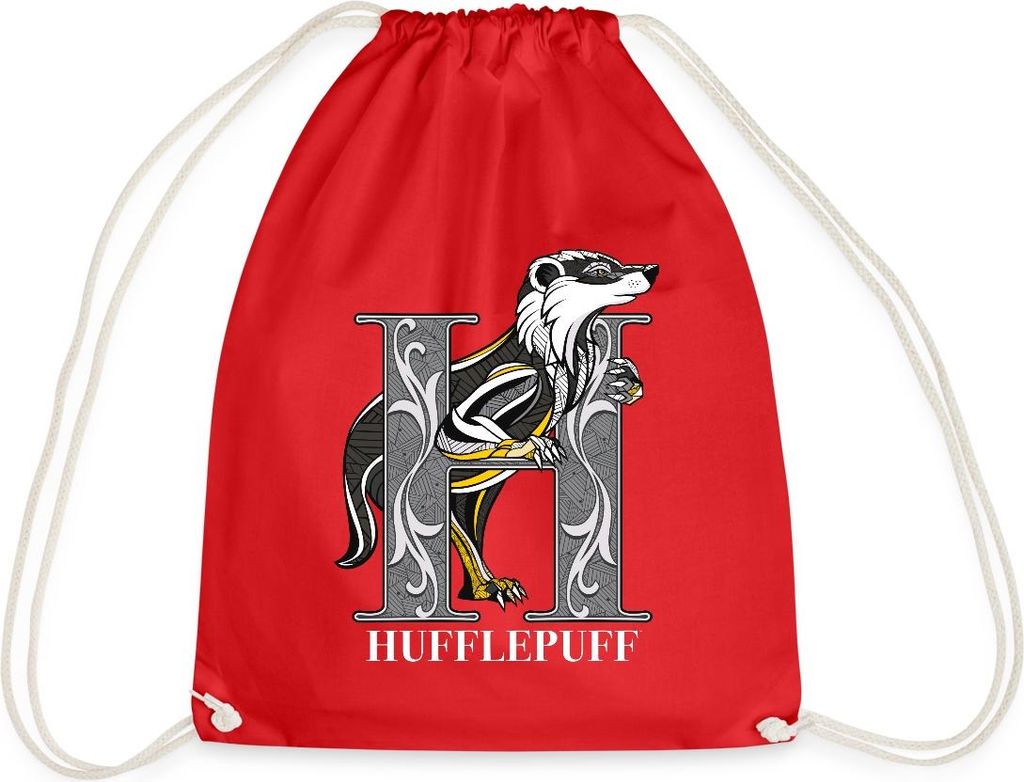 Spreadshirt Harry Potter Hufflepuff Gold monochrom Turnbeutel, One size, Rot
