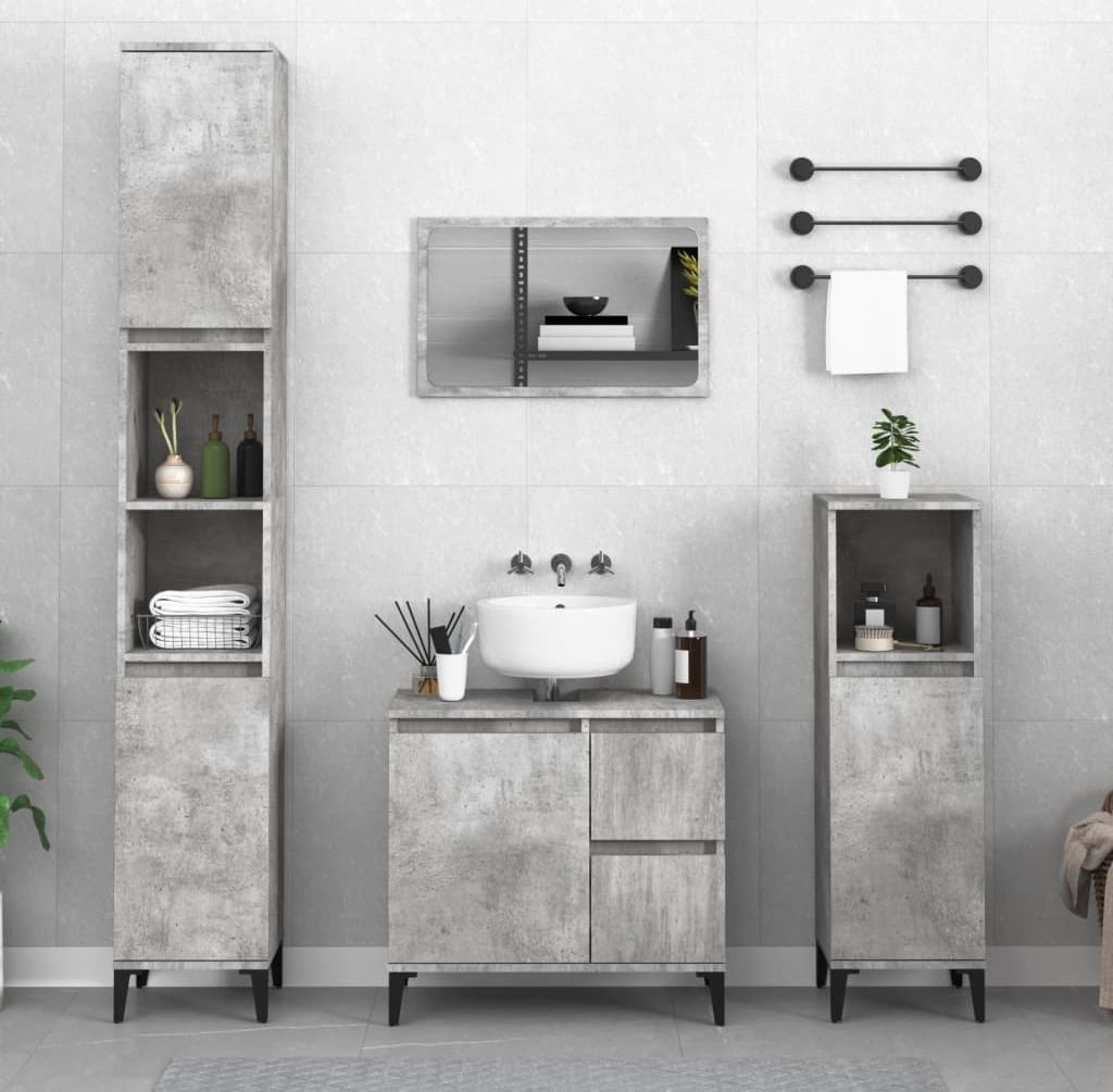 Maison Exclusive - Badschrank Betongrau 30x30x190 cm Holzwerkstoff