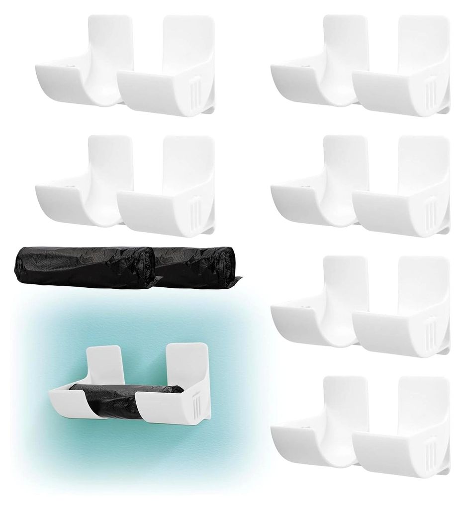 12 Stück Müllbeutelhalter Küchen Organizer, Wandmontierter Müllsackspender mit 2 Müllsäcken, Aufbewahrungsbox für Tüten, Zinnfolie und Mül...
