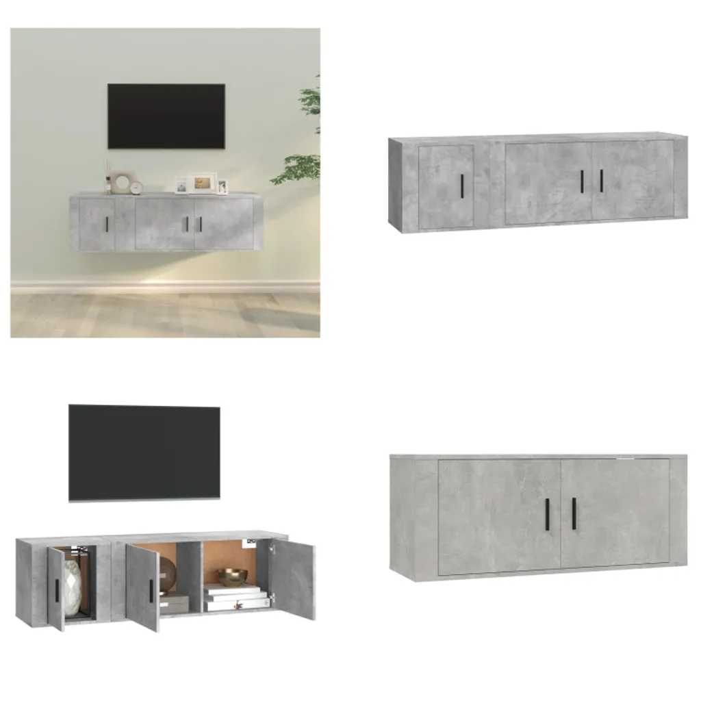 Porta TV Moderno vidaXL 2 Pezzi Grigio Cemento - Design Minimalista