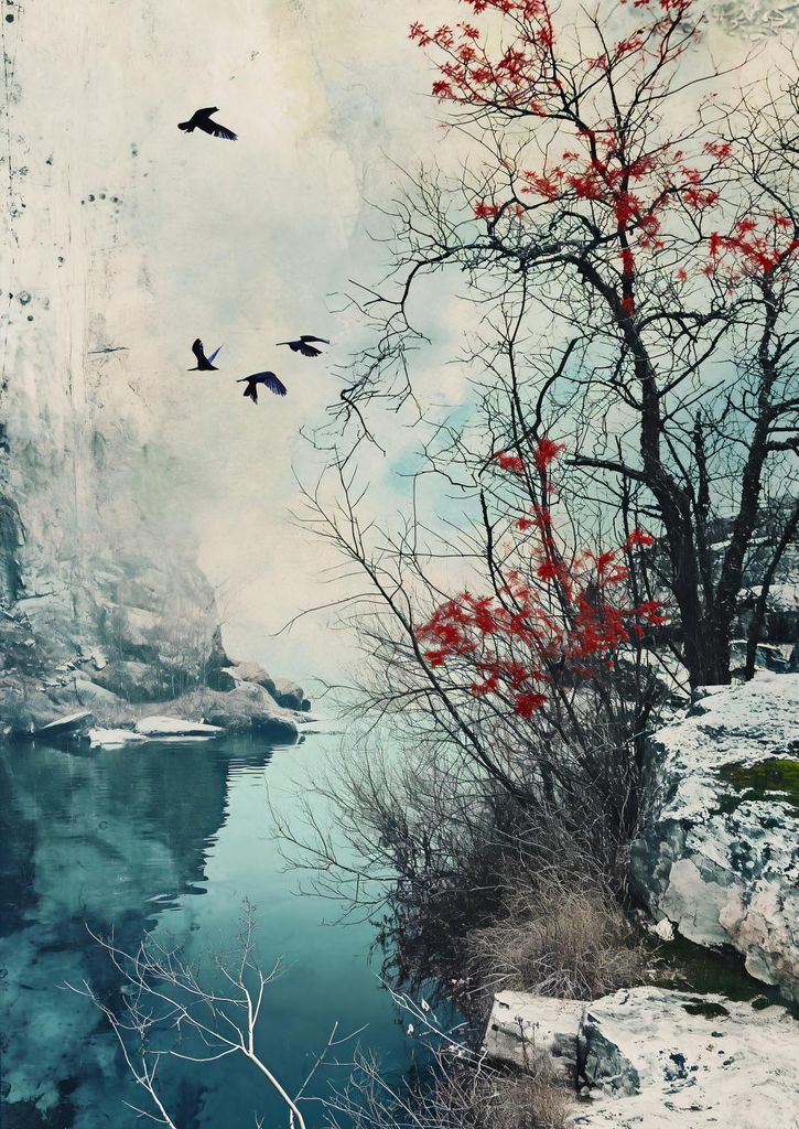 Plakat 29,7x42cm Winterliche Dämmerung der Vögel