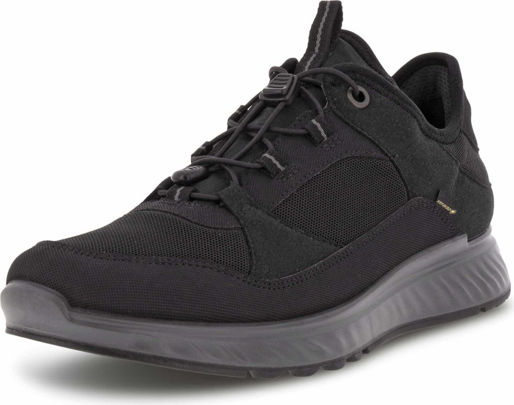 A black Ecco Exostride sneaker is shown against a white background.