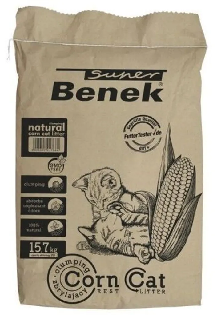 Litière agglomérante maïs 25L Super Benek : Absorption ultra rapide